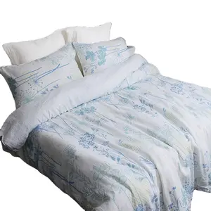 Wildflower Reactive Printed 100% Flax Linen Bedspread Bedding Premium Ultra Bed Sets Zmozon Supplier Factory