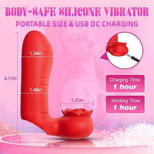 เครื่องสั่นแบบสองช่องสัญญาณ 9 ระดับความแรง สำหรับผู้หญิง ดีไซน์รูปดอกกุหลาบ เงียบ ใช้ได้กับจุดจี คลิตอริส ทวารหนัก และช่องคลอด <span class=keywords><strong>ชา</strong></span>ร์จผ่าน USB - Product Image 2