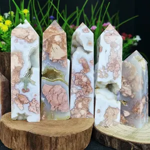 Wholesale Bulk Crystals Tetrahedron Polished Stone Point Pink Agate Druzy Tower
