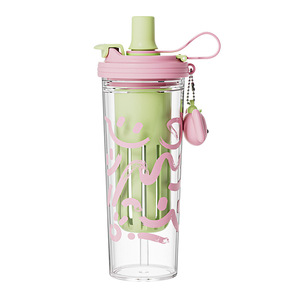 Vaso de PC de doble compartimento de gran capacidad con separación de té y pajita, para bebidas frías, jugos de frutas y agua, ideal para primavera/verano, con diseño atractivo y para oficina. - Product Image 6