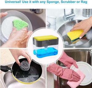 Distributeur de savon manuel 2-en-1 en plastique écologique avec éponge pour cuisine et salle de bain – Vente en gros - Product Image 6