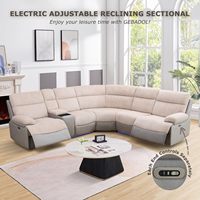 Canapé sectionnel inclinable électrique en tissu moelleux avec console de rangement et lumières LED USB pour salon