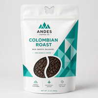 Sachet de café en papier kraft écologique avec fenêtre, pochette personnalisée imprimée pour l'emballage de grains de café bio, pochette à fond plat