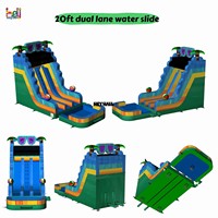 Toboggan aquatique gonflable commercial en PVC à double piste pour adultes avec piscine pour location événementielle