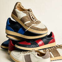 Chaussures de skate rétro bleues unisexes avec logo personnalisé, en cuir pleine fleur poli à la main, effet vieilli, plateforme épaisse, légères et respirantes