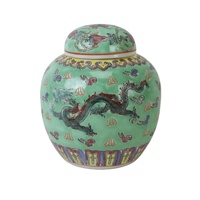 Pot à gingembre en céramique RXGG01-C-F-G, porcelaine chinoise antique, peinture jaune, verte et blanche, motif dragon