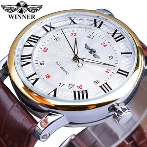 Montre Winner pour hommes Top reloj luxe mode affichage de la Date ceinture en cuir montres mécaniques automatiques horloge pour hommes Relogio Masculino