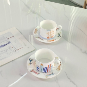 High Quality Luxury Bone China Coffee Mug <b>Teacup</b> Gold Line Ceramic Modern Tea Cup <b>and</b> <b>Saucer</b> Sets for Wedding - Product Image 3