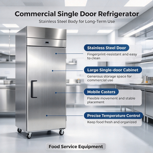 Équipement de restauration, réfrigérateur vertical commercial à une seule porte, refroidisseur en acier inoxydable avec roulettes - Product Image 2