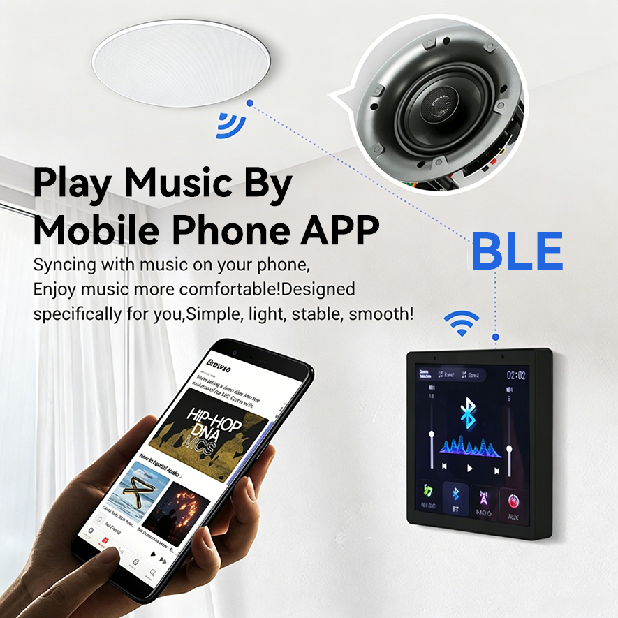 4 Inch Touch Screen Smart Audio Panel Home Background Music System with App Control & Multiple Inputs In-Wall BLE Wall Amplifier · image 6