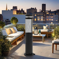 Chauffage de jardin rond moderne et écologique à granulés de bois pour l'extérieur, en métal et en verre