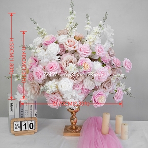 Arrangements de fleurs artificielles en boule DKB Wholesale Real Touch, roses blanches et roses, pour centres de table de mariage - Product Image 2