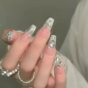 Venta al por mayor 24 piezas de lujo estilo diamante Cruz Glisten acrílico uñas postizas prensa en las uñas para mujer