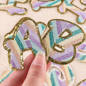 Oro glitterato sfuso ferro-su lettere eco-friendly tessuto paillettes decorazione ricamato lettera <span class=keywords><strong>Patch</strong></span> per abbigliamento e cappelli - Product Image 4