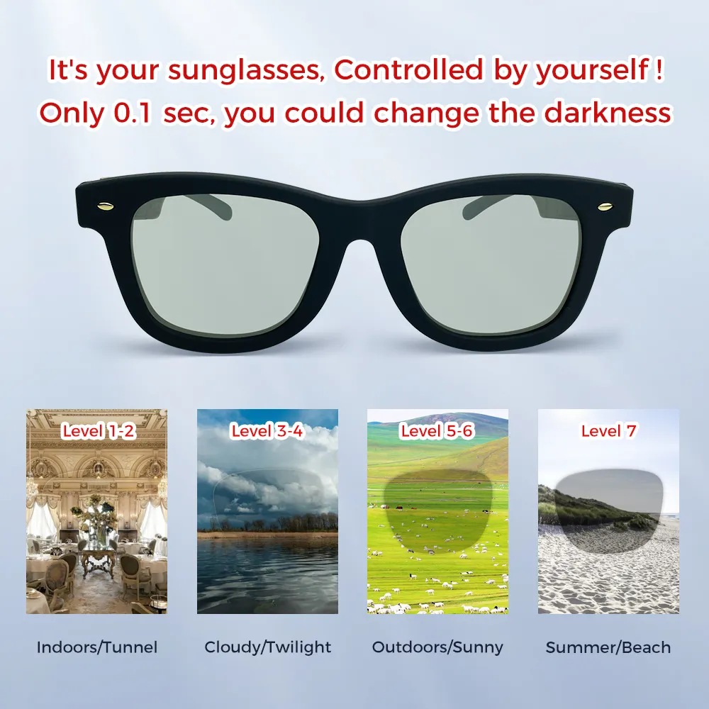 Energia solar Sensor Cor Mudando Óculos De Sol Tela Sunglass Óculos Inteligentes Cor Mudando Fotocromático Óculos Inteligentes
