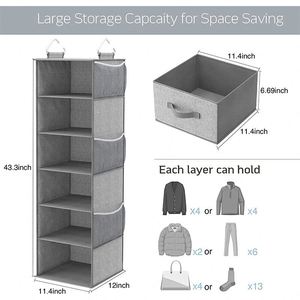 6-Shelf <b>Collapsible</b> Hanging Closet Organizer 3 Divisible Drawers Wardrobe Hanging Clothes Sundries <b>Storage</b> for Jewelry Garage - Product Image 5