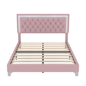 3-Piece Pink Bedroom Set, <b>Bed</b> Size Upholstered <b>Platform</b> <b>Bed</b> with LED Lights & 2 Nightstands, Tufted Headboard <b>Bed</b> <b>Frame</b> - Product Image 2
