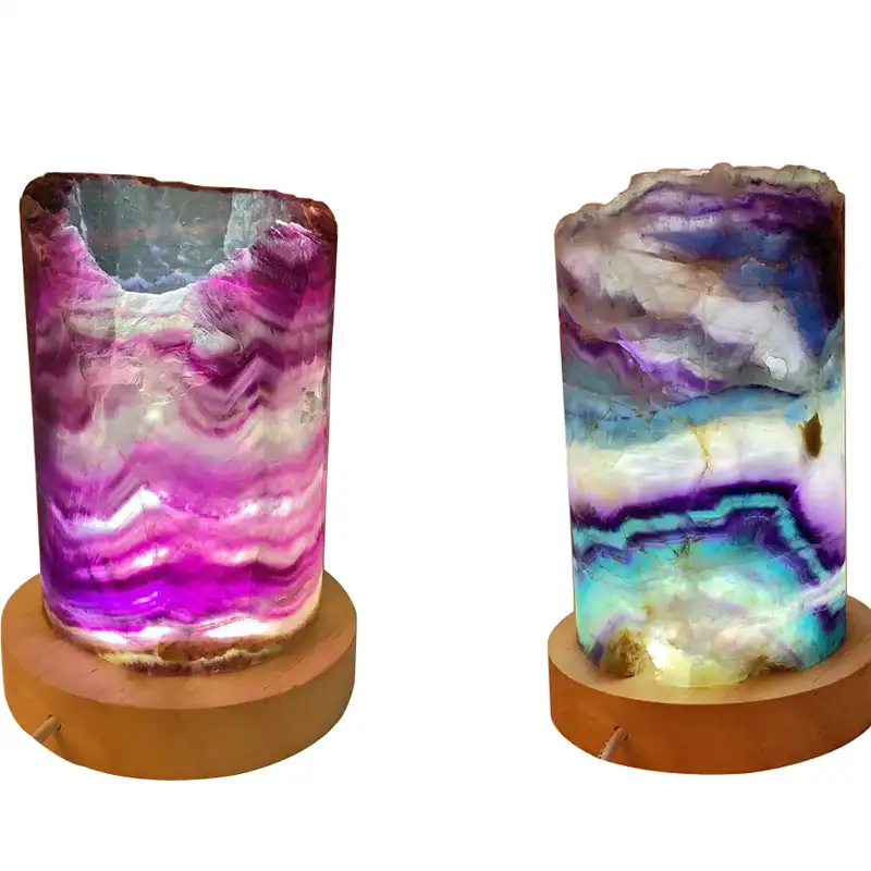 Lámpara de noche de mesita de noche de piedra de cristal Natural, lámpara de fluorita arcoíris para curación