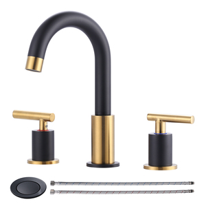 Coperta montata <span class=keywords><strong>3</strong></span> fori diffuso rubinetto bagno <span class=keywords><strong>2</strong></span> manico nero e oro miscelatore rubinetto lavabo lavello rubinetto rubinetto bagno - Product Image 1