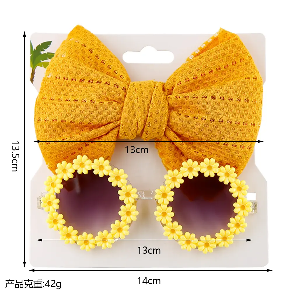 New Arrival 2PCs/Set Cute Big Bow Baby Headband Flower Sunglasses Kids Elastic Hair Bands Headwear