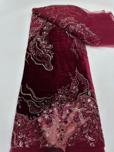 NI.AI Velvet Feel Beaded Sequin Net Lace Fabric <strong>Traditional</strong> Apparel <strong>Dress</strong> for Party <strong>Nigeria</strong> Women - Product Image 2