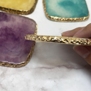 <strong>Personalised</strong> Pink Gold Rim Agate Coaster Round Geode Gem Stone Coasters Clear Rose Quartz Crystals Agate Coaster <strong>Mats</strong> &amp; Pads - Product Image 4