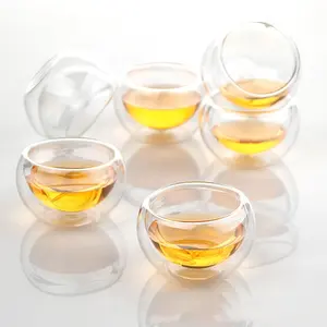 चाय सेट के लिए छोटा ग्लास डबल-लेयर इंसुलेटेड चाय कप गर्मी प्रतिरोधी चाय सेट