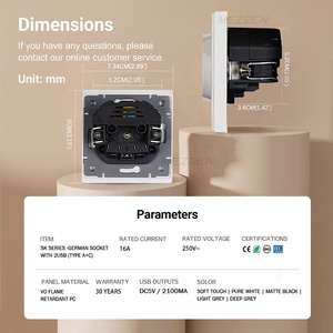 Prise murale française standard européenne MEZEEN avec ports de charge USB-A USB-C, prise murale <span class=keywords><strong>2P</strong></span>+<span class=keywords><strong>T</strong></span>, panneau <span class=keywords><strong>PC</strong></span> au toucher doux, <span class=keywords><strong>16A</strong></span> - Product Image 5