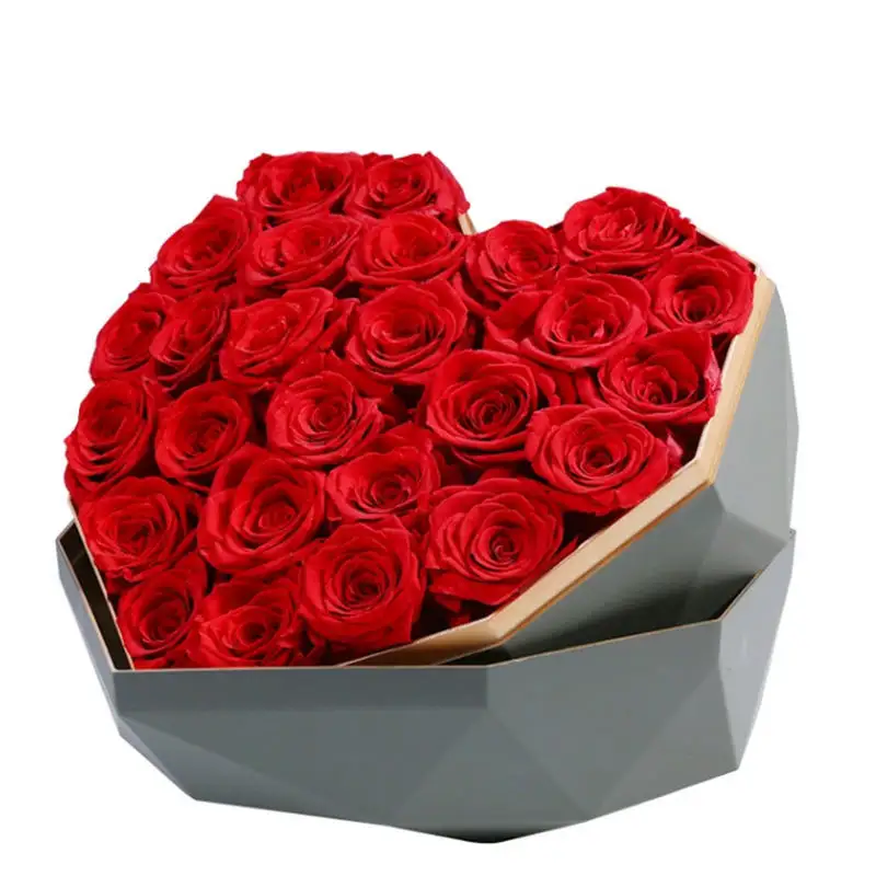 Venta al por mayor de rosas nunca marchitas, flor para siempre, Rosa preservada de larga duración en forma de calor, caja de regalo para regalo del Día de San Valentín 2024