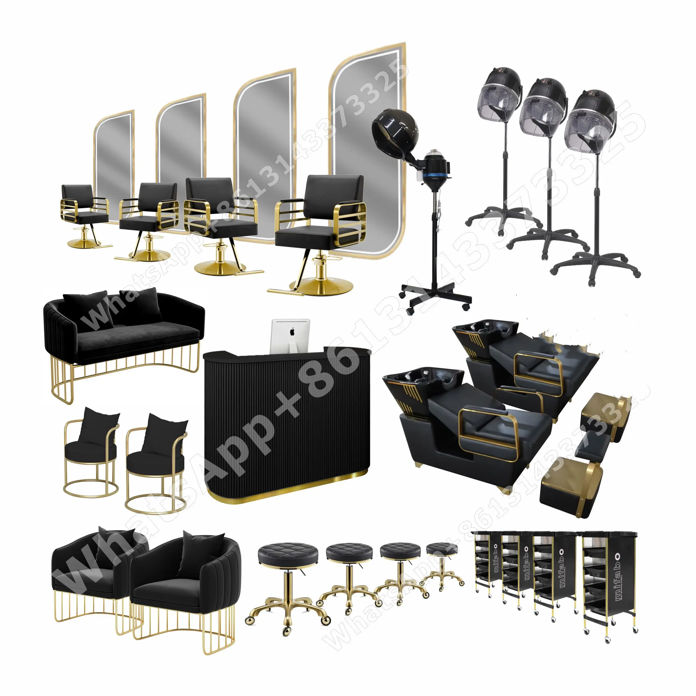 2022 Fashion Beauty Salon Furniture Boutique Set (Black + Gold)