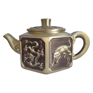Teiere in Ottone Stile <span class=keywords><strong>Cinese</strong></span> con Design delle Quattro Bestie Divine, Artigianato Metallico Classico Personalizzato per Decorazioni Casa e Ufficio - Product Image 2