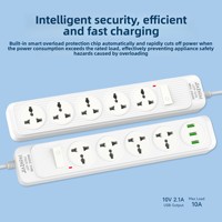 Multiprise universelle multi-pays avec protection contre les surtensions, 2/3/4 prises CA, câble de 2 m, interrupteur marche/arrêt principal, rallonge électrique