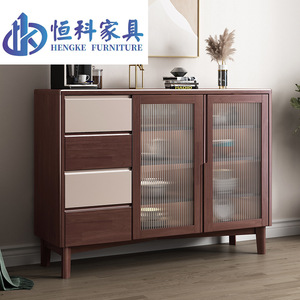 Nordic Solid Wood <b>Sideboard</b> With Glass Doors 900mm Storage Cabinet For Dining Room - Product Image 5
