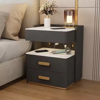 Table de chevet moderne de luxe à deux niveaux, prix abordable, table de chevet intelligente avec tiroir sécurisé et lumière LED, chargeur sans fil