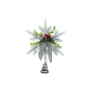 Décoration de sommet de sapin de Noël, flocon de neige scintillant, cônes de pin, écologique, plastique vert, 85% fil de fer, 10% polystyrène, 5% personnalisable, 25cm - Product Image 1