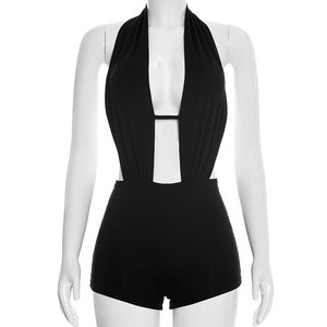 วิวิบลูค์ D26RP037 ชุดรอมเปอร์ผู้หญิงสำหรับฤดูร้อน ขายดี สีพื้น เซ็กซี่ สายคล้องคอ ไร้แขน เปิดหลัง สไตล์ลำลอง - Product Image 4