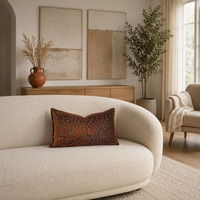 Coussin décoratif lombaire rectangulaire aspect velours œil de paon orange rouille pour canapé, lit, salon, chambre, décoration intérieure