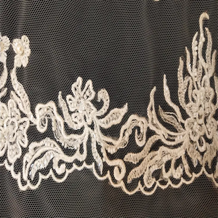 Ivory Embroidered Vintage Floral lace trim Bridal Wedding veil lace trimming Wholesale