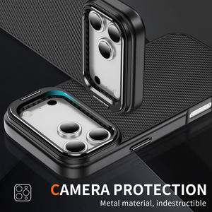 Coque de Téléphone Mince à Motif <span class=keywords><strong>Fibre</strong></span> de Carbone pour Apple 17 Pro Max avec Support Béquille et Protection Métal pour Objectif, Anti-Choc en PC Dur pour iPhone 17 Air 16E 15 14+ - Product Image 3