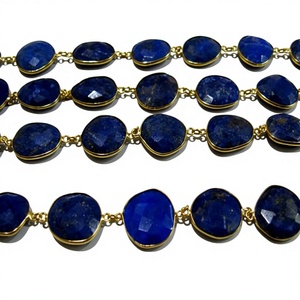 Natural Lapis Lazuli Free Shape Briolette Faceted Bezel Connector <b>Chain</b> 15to20mm Plated Sold Per Foot Wholesale price - Product Image 1