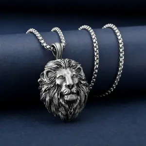 DAIHE Fashionable European And American Lion Pendant Necklace Stainless Steel Non Fading Hip Hop Punk Necklace For Men