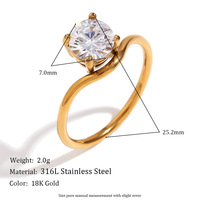 Bague Ondulée de Luxe Léger pour Femme, Style Instagram Europe-Amérique, en Acier Inoxydable Plaqué Or 18K avec Zircon Doré Créé en Laboratoire, Simple
