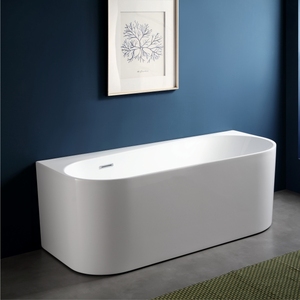 Bañera en Forma de D que Ahorra Espacio, Colocada Contra la Pared |   Bañera Acrílica Moderna Independiente de 1.7m con Diseño de Respaldo Plano para un Baño Pequeño y Eficiente - Product Image 4