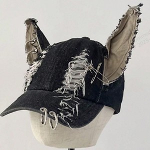 Casquette de Baseball en Denim déchiré Y2K pour hommes pour femmes 100% coton décontracté boucles d'<span class=keywords><strong>oreille</strong></span> de rue anneaux en métal casquette à bec de canard polyvalente - Product Image 3