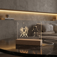 Lampe de nuit LED intelligente avec base en bois rectangulaire, lumière blanc chaud à intensité variable, compatible avec plaque acrylique, lampe de bureau moderne, décoration de chambre à coucher, décoration de chevet, décoration de la maison