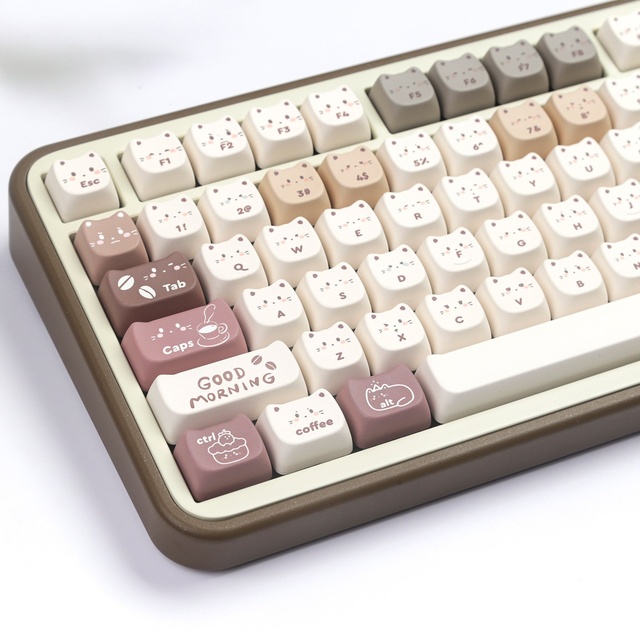 Coffee & Cat Face Design MAO Super Cute Keycap Set for Sublimation HI75 HI8 S99 F99 104 F87 USB/PS2 Universal Compatibility