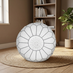 Housse de pouf ronde jaune brodée en cuir véritable faite à la main, personnalisable, style bohème, décoration intérieure unie - Product Image 6