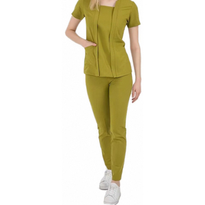 Knitted Cotton Hospital <b>Scrub</b> Set Short Sleeve V Neck <b>Top</b> And Jogger Pants Anti Wrinkle Washable Soft Comfort For Nursing Health - Product Image 1