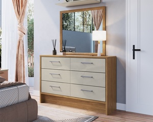 Cómoda Moderna Decibel PRIME con 6 Cajones, Espejo, Mueble de Dormitorio de Madera, Aglomerado, Color Natural/Cristal - Product Image 5