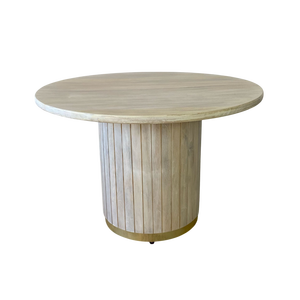 Table à manger ronde en bois massif de luxe avec revêtement imperméable durable pour salle à manger contemporaine, café, bistrot et restaurant - Product Image 2